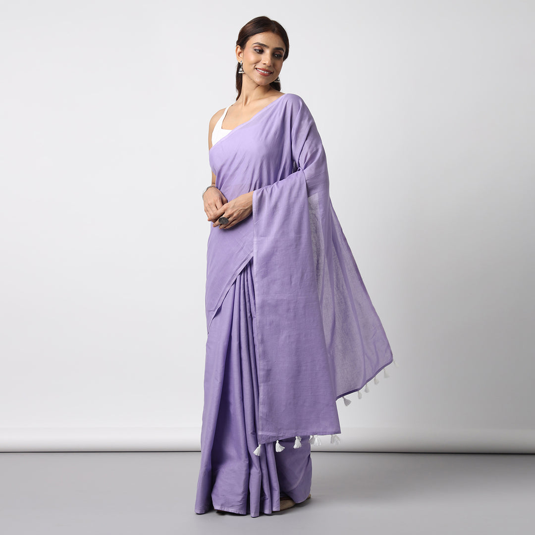 Lost in Lavender - Lavender Mulmul Cotton Saree with Tassels