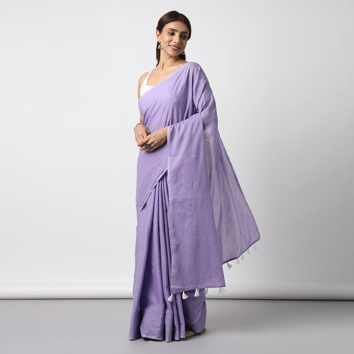 Lost in Lavender - Lavender Mulmul Cotton Saree with Tassels