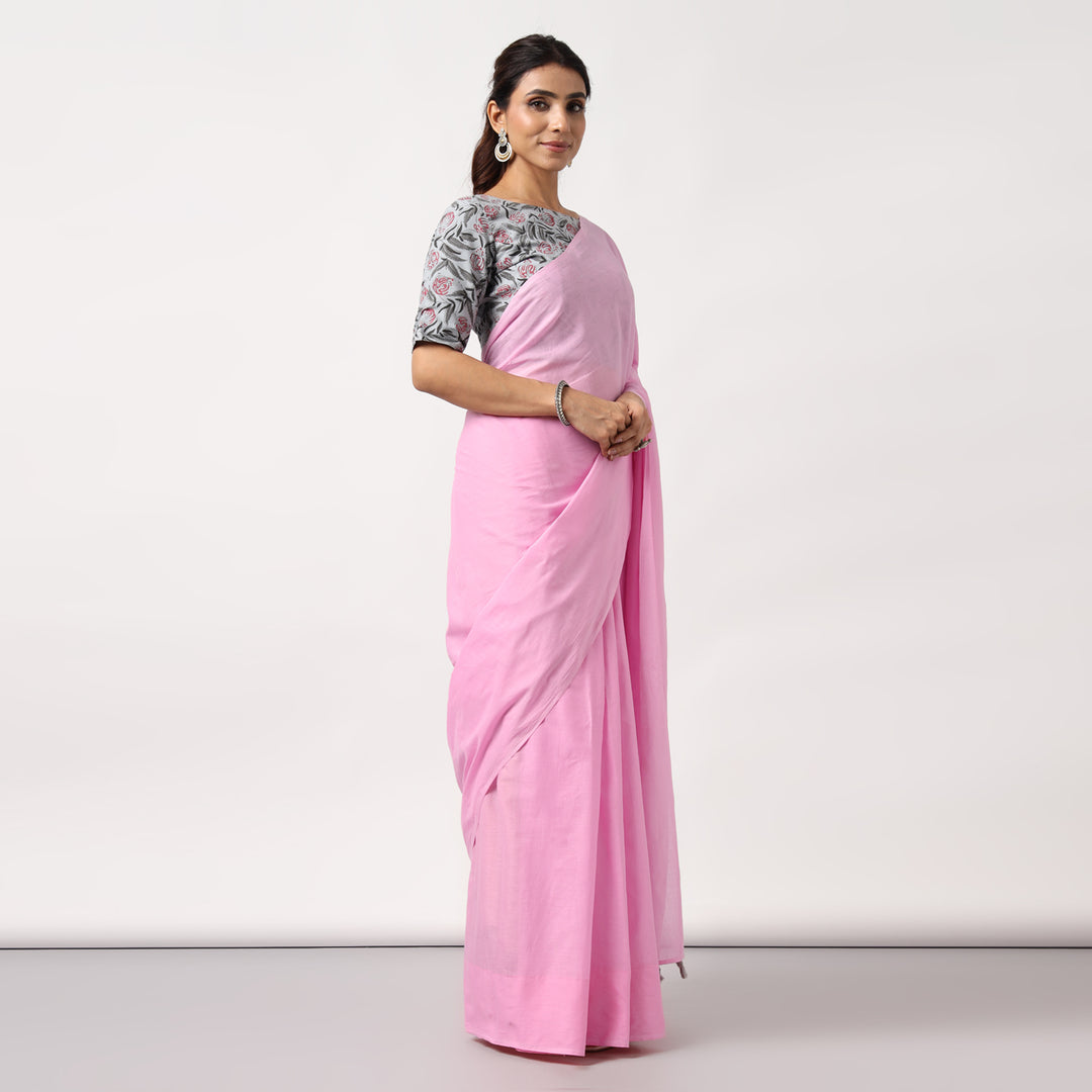 Candyfloss Pink - Mulmul Cotton Saree with Tassels