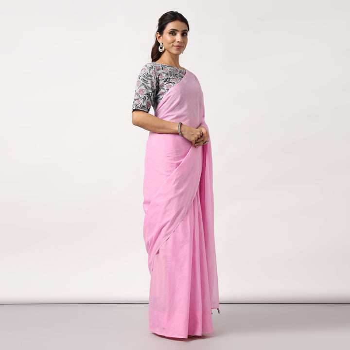 Candyfloss Pink - Mulmul Cotton Saree with Tassels