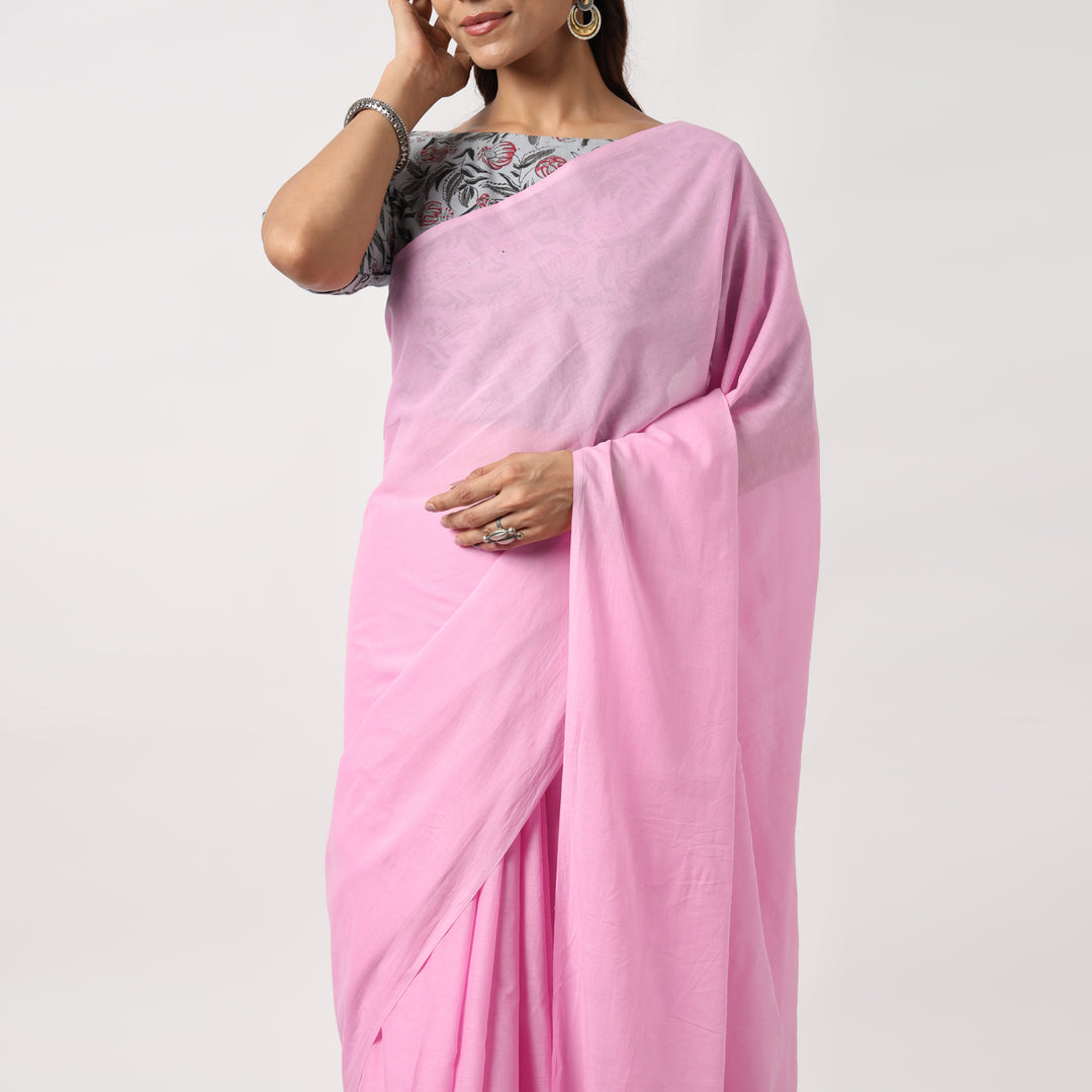 Candyfloss Pink - Mulmul Cotton Saree with Tassels