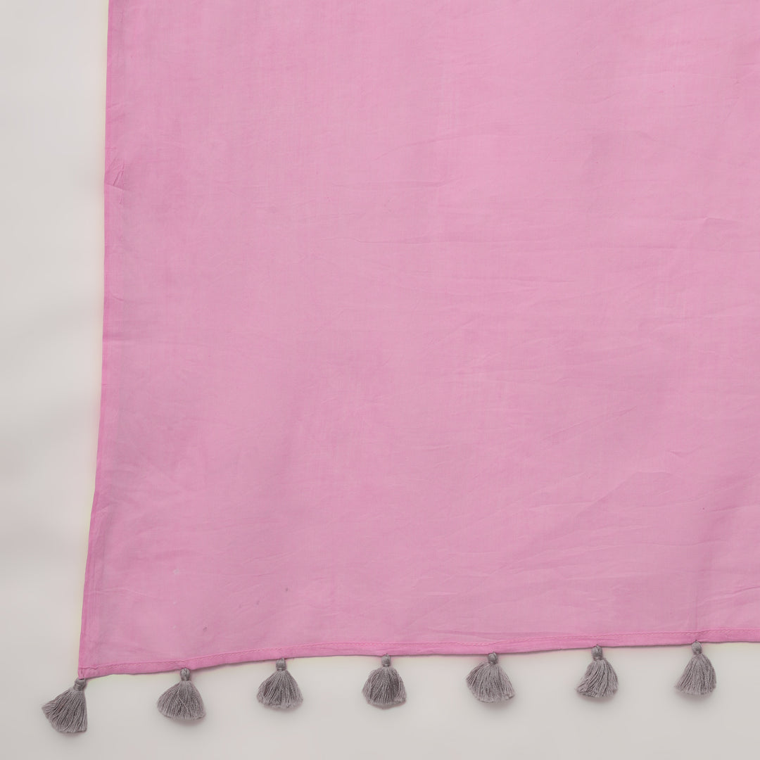 Candyfloss Pink - Mulmul Cotton Saree with Tassels