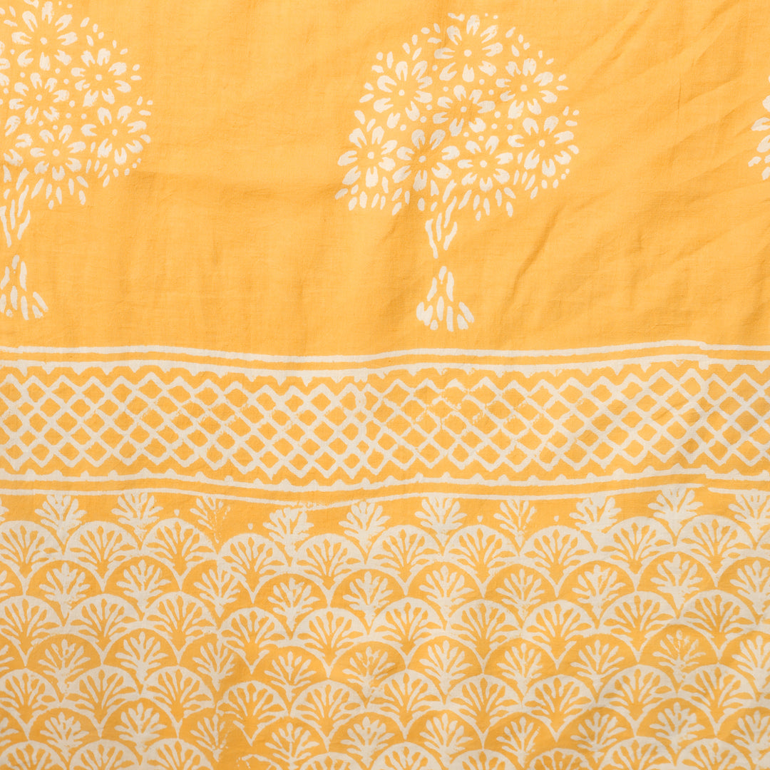 Haldi Yellow - Hand Block Print Mulmul Cotton Bagru Saree