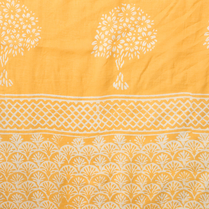 Haldi Yellow - Hand Block Print Mulmul Cotton Bagru Saree