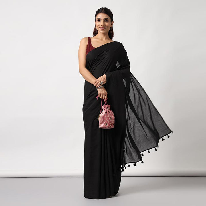 Black Beauty- Hand Dyed Mulmul Cotton Saree