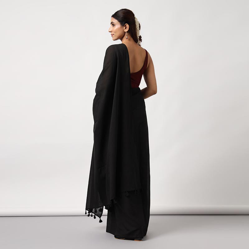 Black Beauty- Hand Dyed Mulmul Cotton Saree