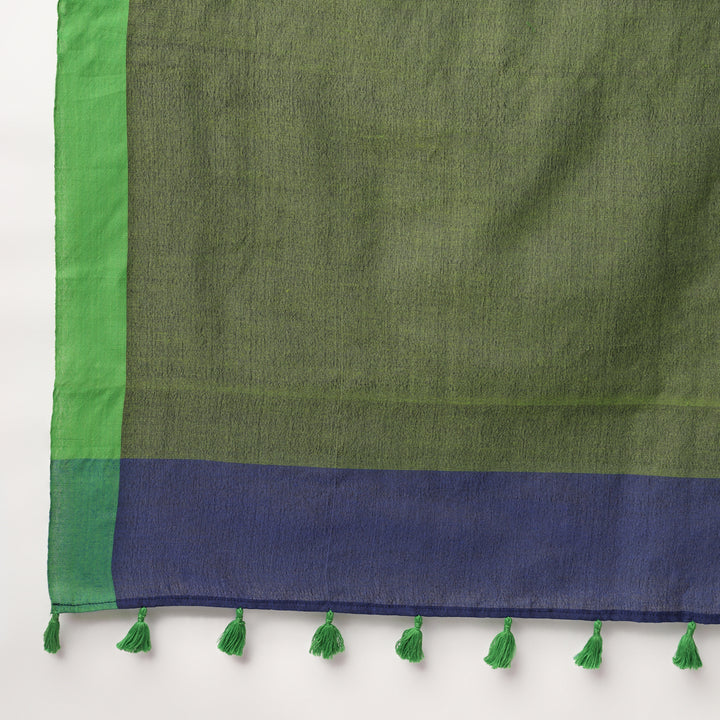 Blue Colorblocked Mulmul Cotton Pre-stitched Ready to Wear Saree with Pocket
