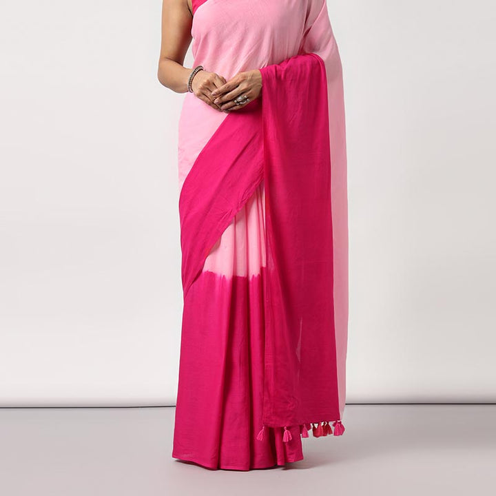 Blush Gradient - Pink Ombre Hand Dyed Mulmul Cotton Saree