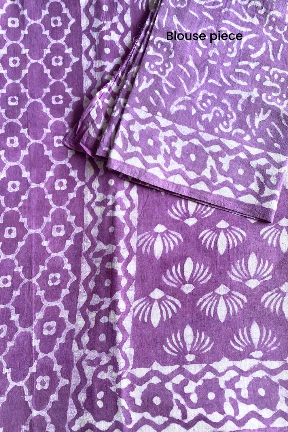 Wild Violet - Dabu Hand Block Print Mulmul Cotton Bagru Saree