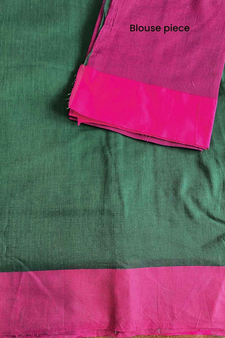 Emerald & Pink Handwoven Pure Mulmul Cotton Saree
