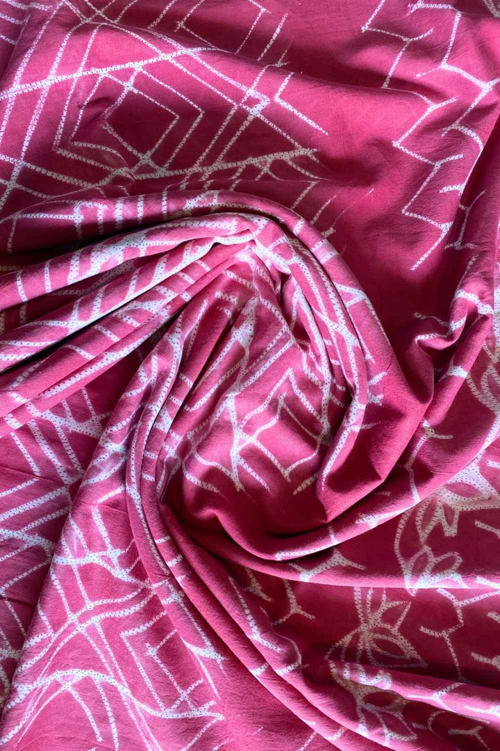 Pink Array Batik Mulmul Cotton Saree