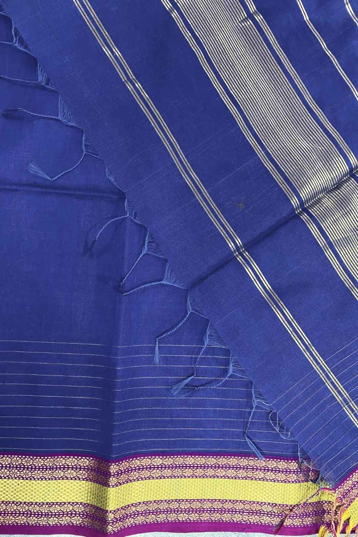 Dark blue Pure Silk Cotton Maheshwari Pre-stitched Ready to Wear Saree with Pocket
