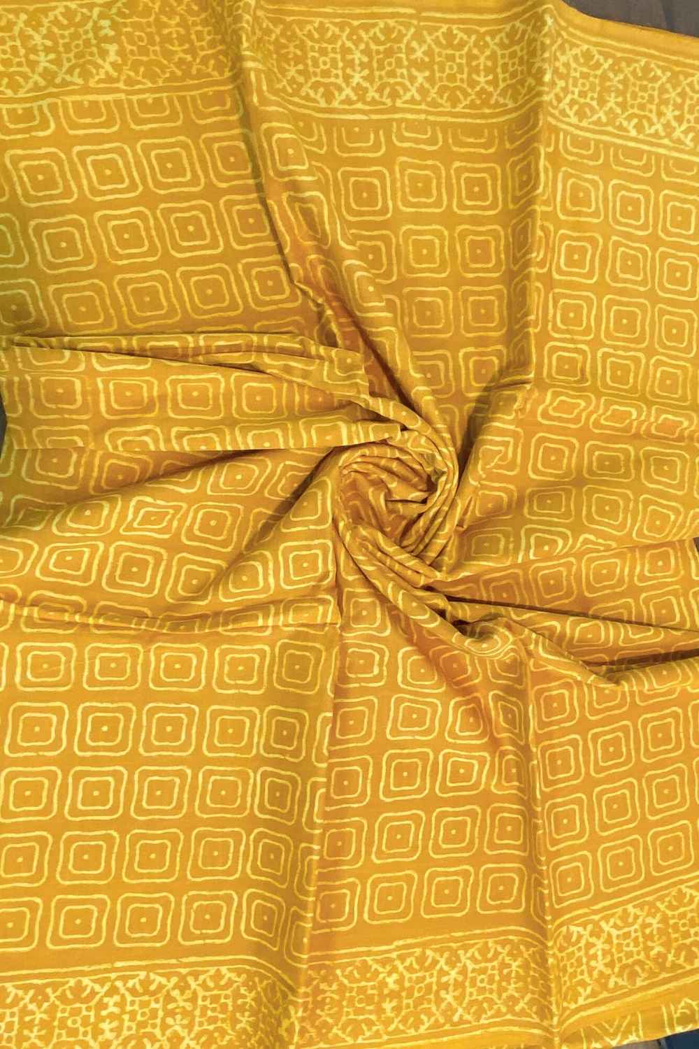 Yellow Glow - Hand Block Print Mulmul Cotton Bagru Saree