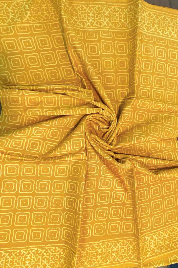 Yellow Glow - Hand Block Print Mulmul Cotton Bagru Saree