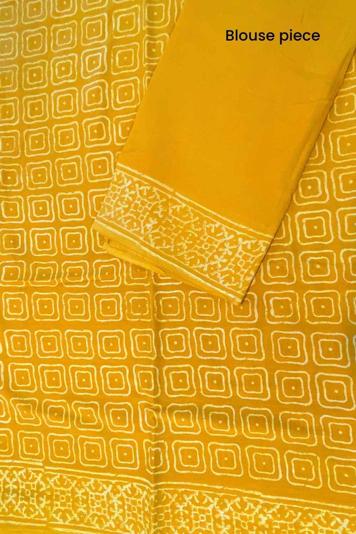 Yellow Glow - Hand Block Print Mulmul Cotton Bagru Saree