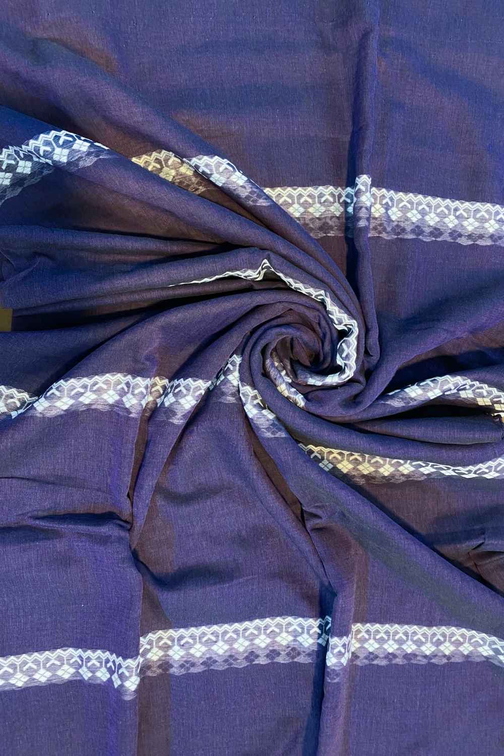Dark Purple Handwoven Mulmul Cotton Saree