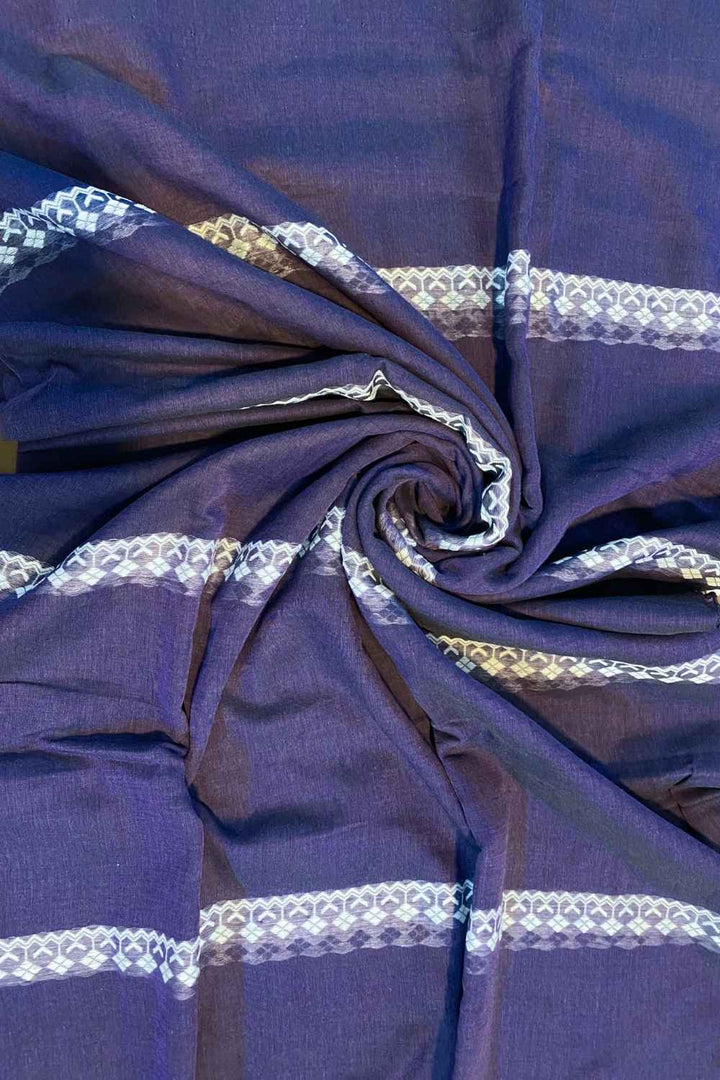 Dark Purple Handwoven Mulmul Cotton Saree