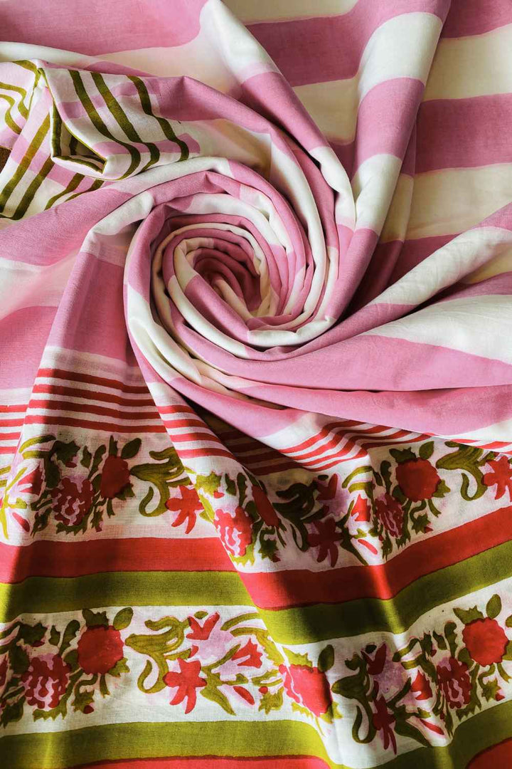Garden of Grace Hand Block Print Mulmul Cotton Saree