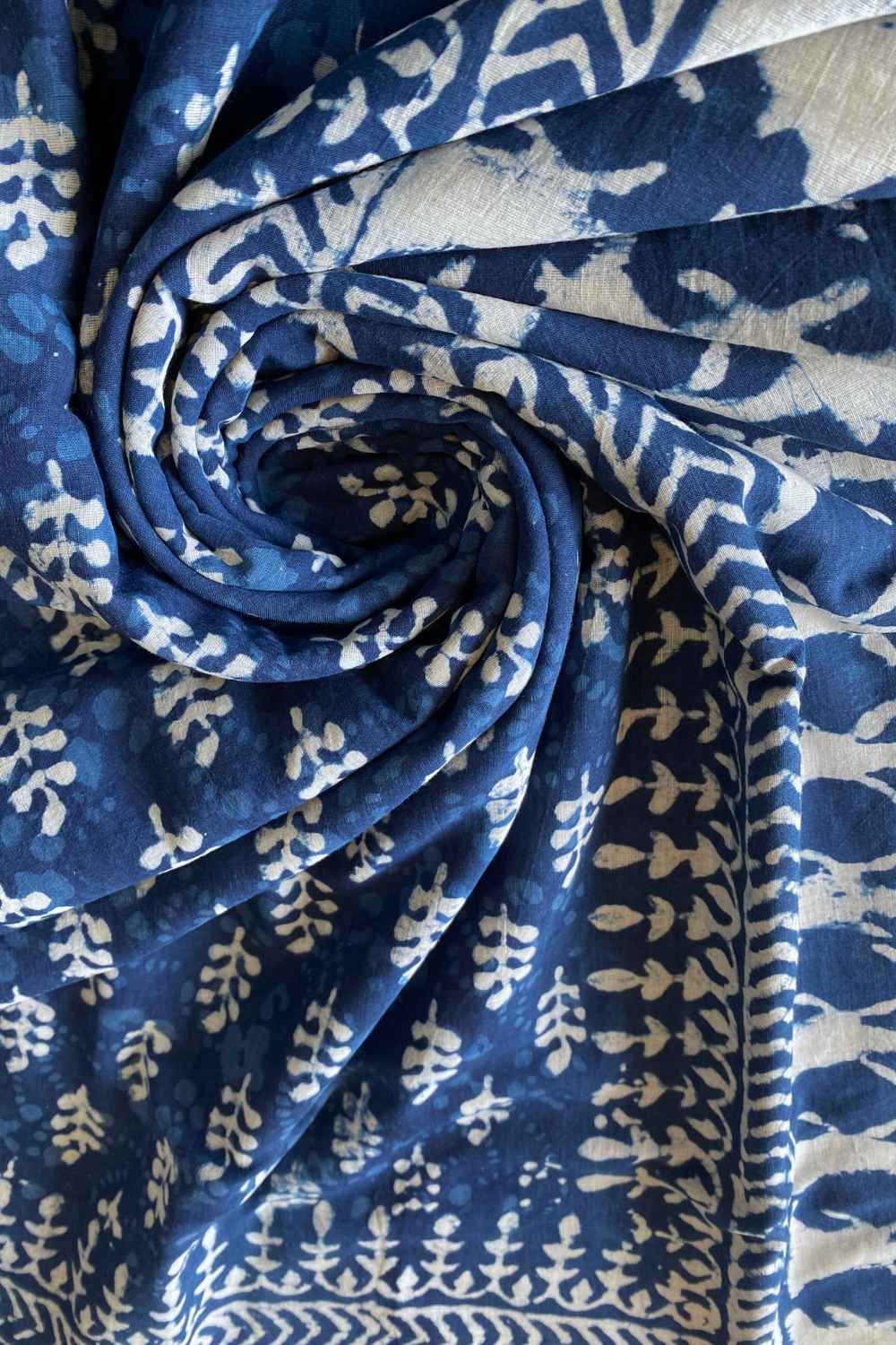 Moora Saree | Indigo Neelam | Hand Block Print Natural Dyed | Mulmul Cotton