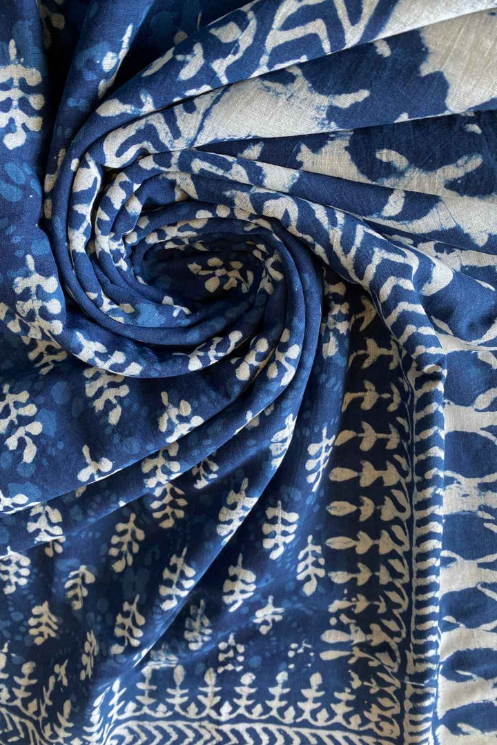 Moora Saree | Indigo Neelam | Hand Block Print Natural Dyed | Mulmul Cotton