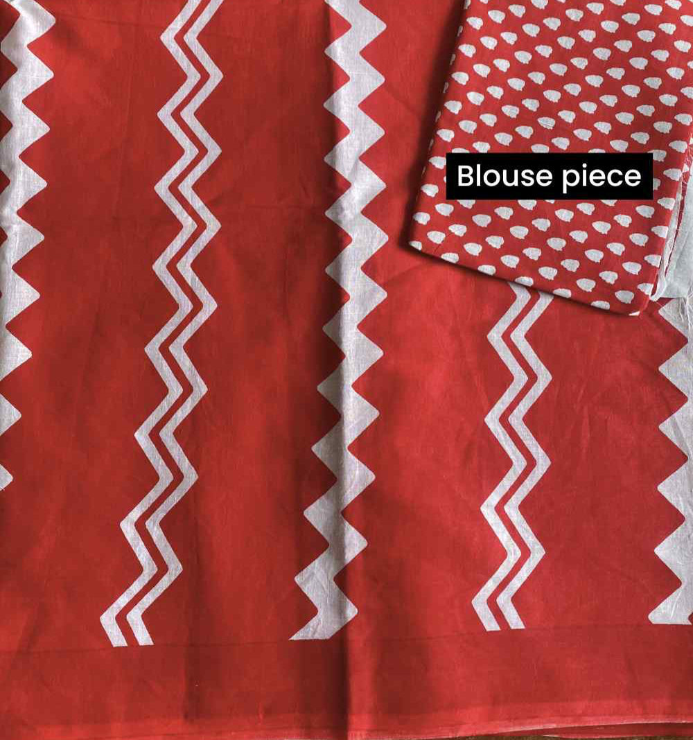 Pakeezah Red Printed Mulmul Cotton Pre-stitched Ready to Wear Saree with Pocket