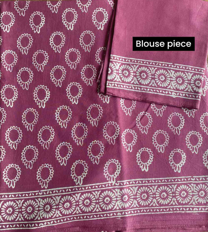 Berry Plum Hand Block Print Mulmul Cotton Saree