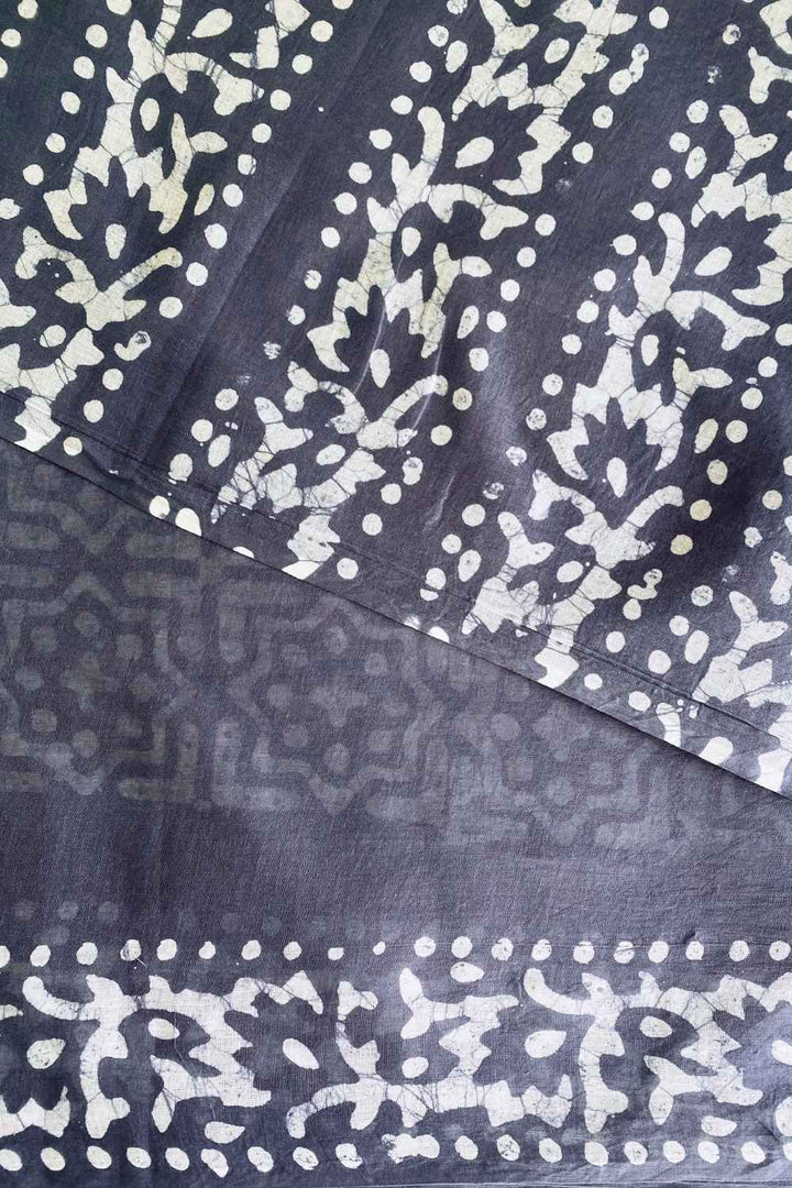 Smoke Pop - Grey Batik Pure Mulmul Cotton Saree