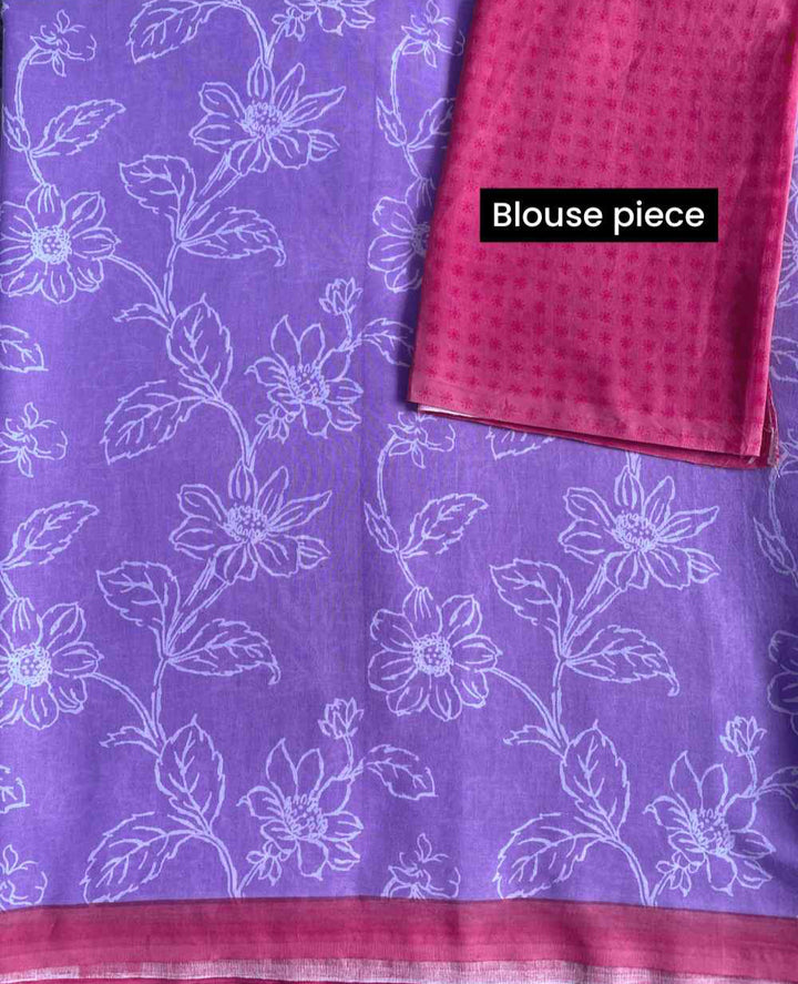 Warm Orchid Printed Mulmul Cotton Saree