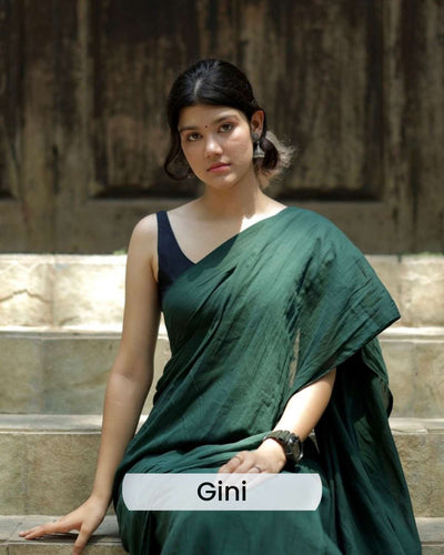 Kerala Calling - Dark Green Mulmul Cotton Saree with Tassels
