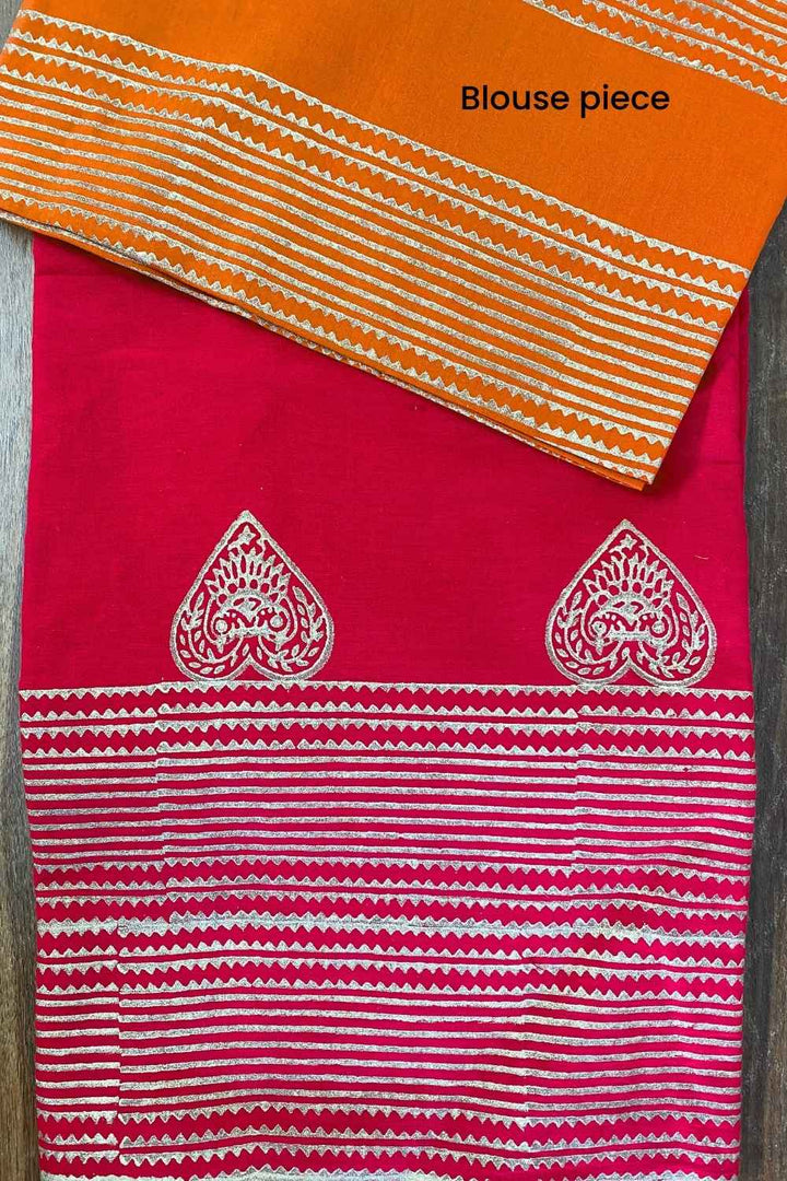 Lalima - Mulmul Cotton Block Print Red Saree