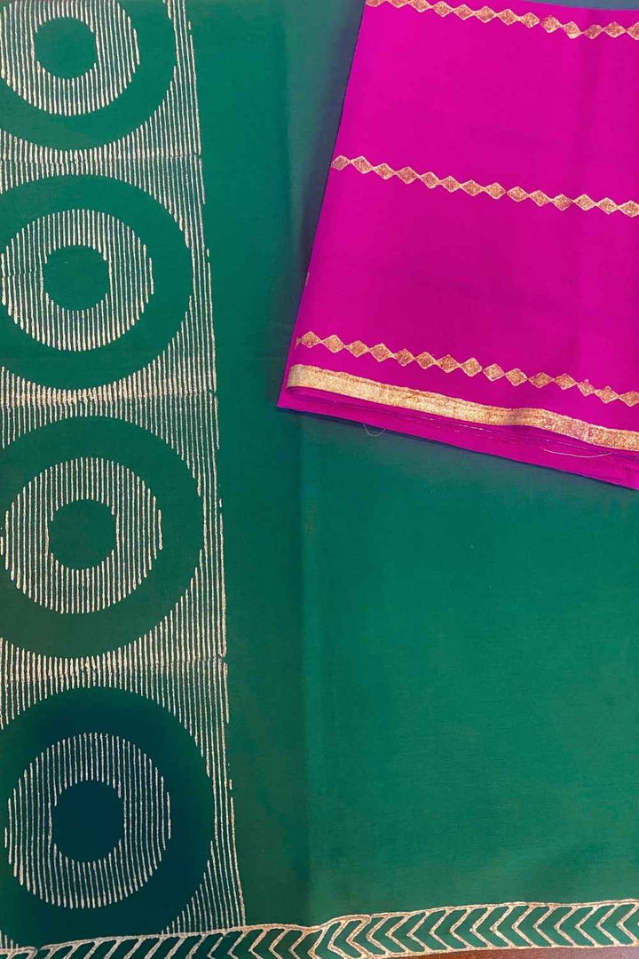 Aaranya - Mulmul Cotton Block Print Green Saree