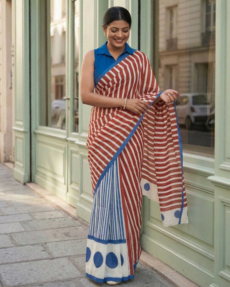 Daily Hustle Hand Block Print Mul Mul Cotton Saree