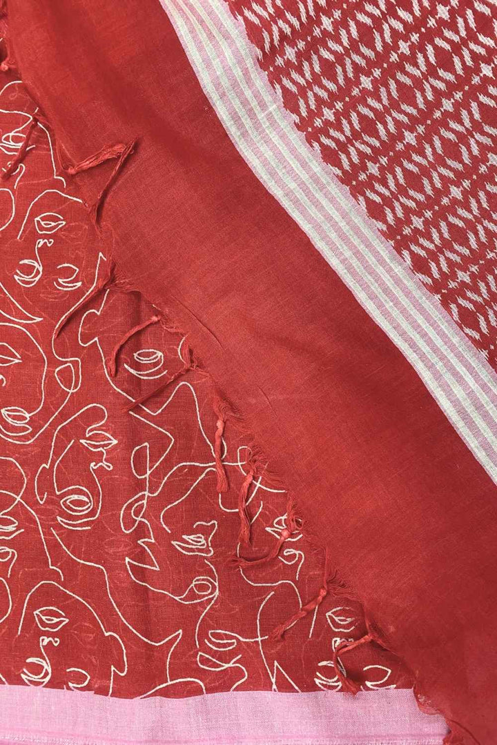 Red Muse Handwoven Mulmul Cotton Printed Saree