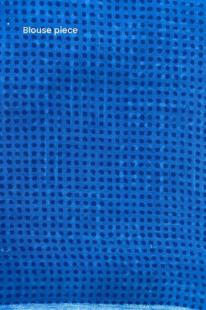 Murmurs in Blue Printed Mulmul Cotton Pre-stitched Ready to Wear Saree with Pocket
