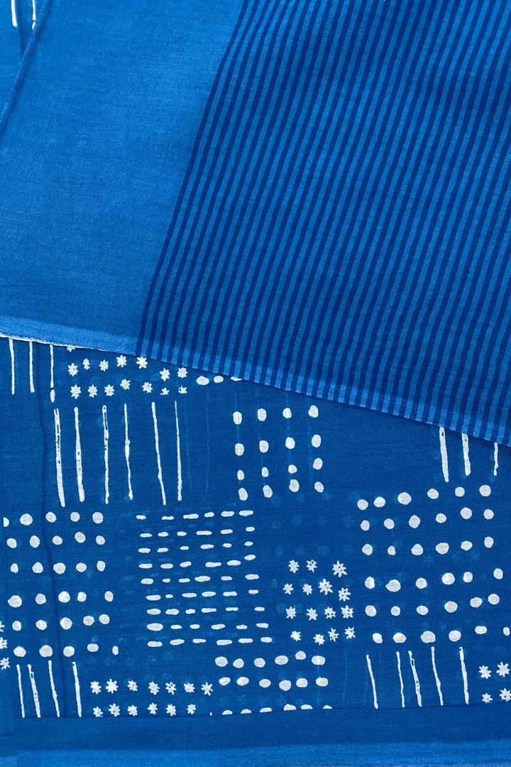 Murmurs in Blue Printed Mulmul Cotton Pre-stitched Ready to Wear Saree with Pocket