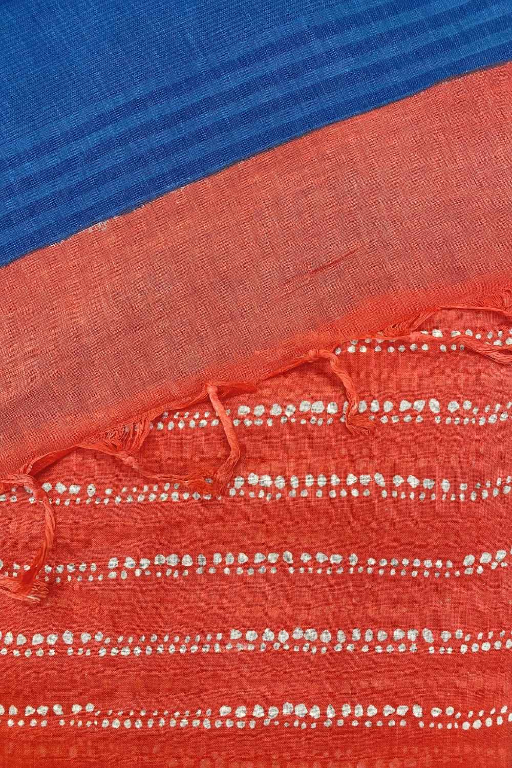 Stripe & Bloom Handwoven Mulmul Cotton Printed Saree