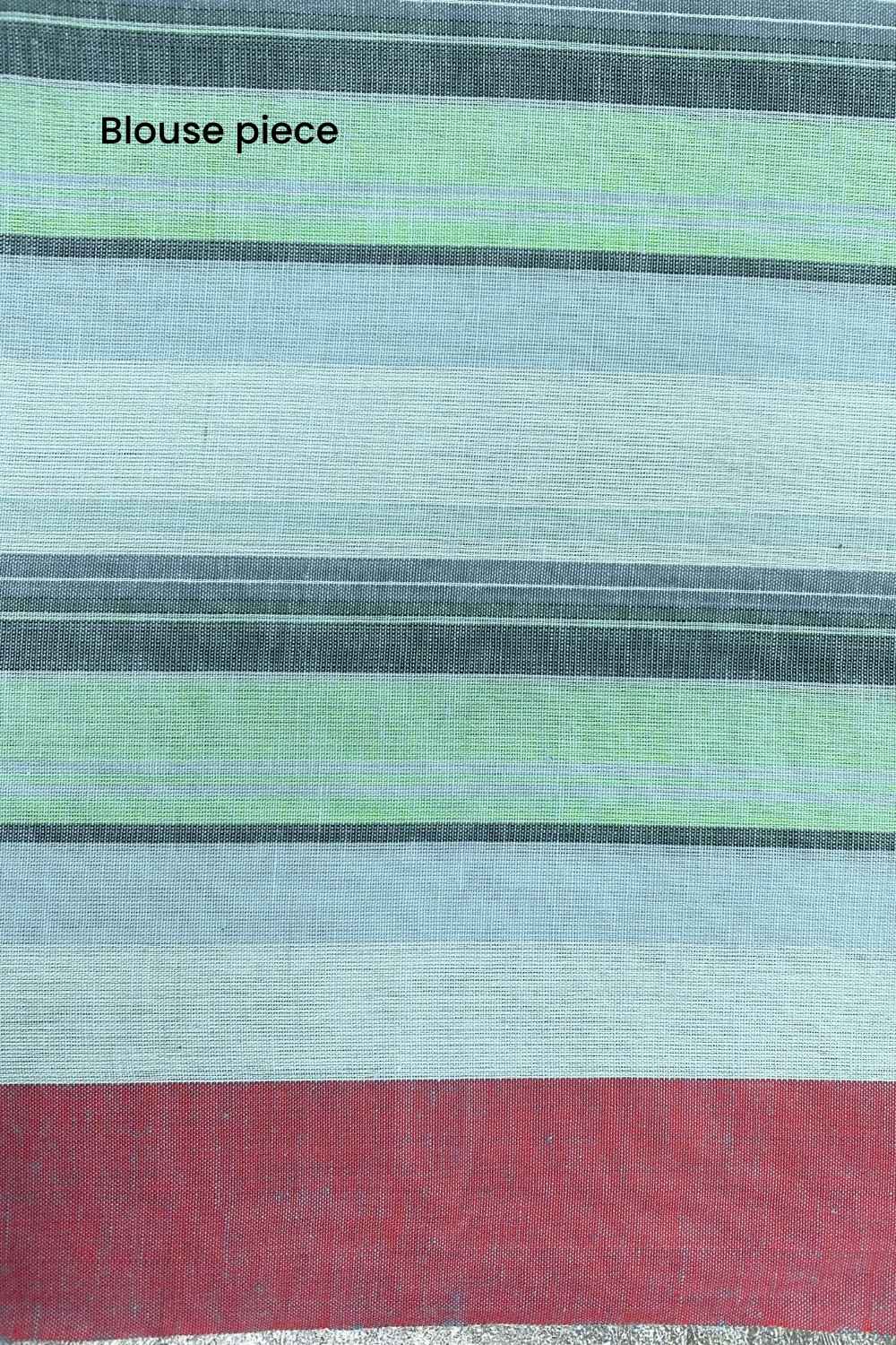 On the Clock - Turquoise & Green Checked Organic Cotton Pre-stitched Ready to Wear Saree with Pocket