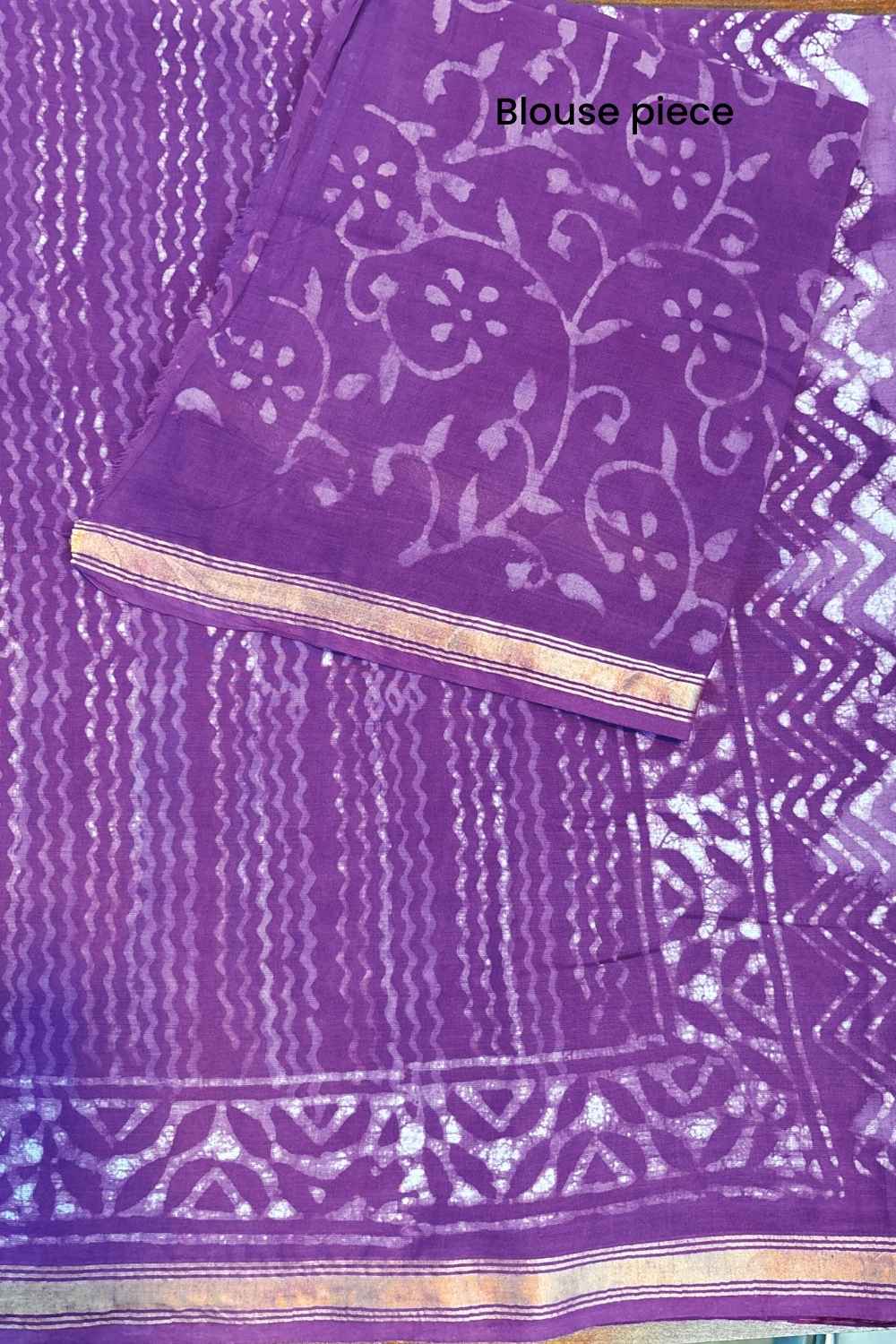 A Violet Summer Dabu Block Printed Cotton Zari Pre-stitched Ready to Wear Saree with Pocket