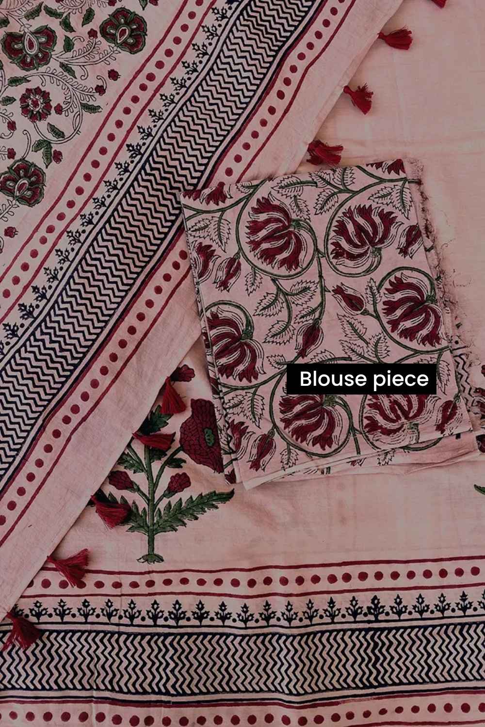 Old Rose - Hand Block Printed Mulmul Cotton Bagru Saree
