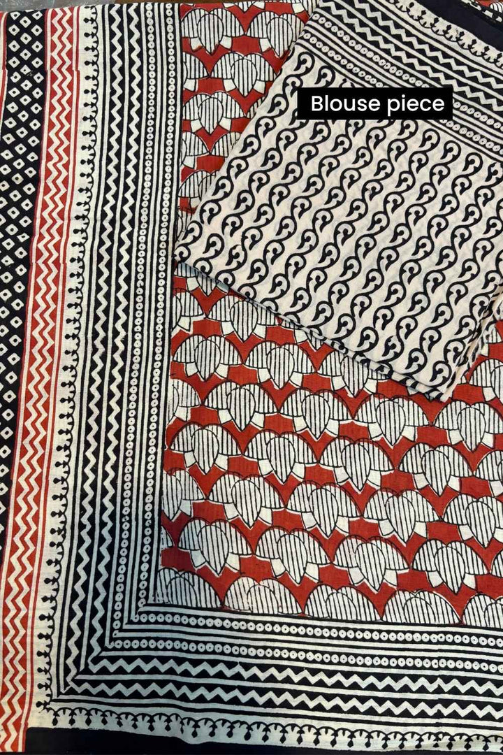 Lotus Sutra - Hand Block Print Mulmul Cotton Bagru Saree