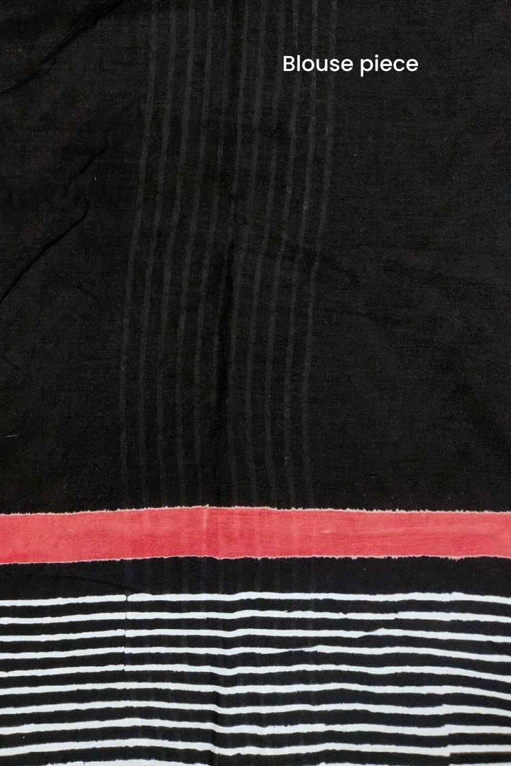 Lady in Black - Hand Block Print Mulmul Cotton Bagru Saree