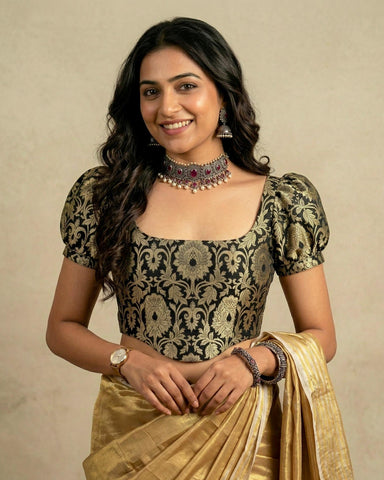 Raat Rani Black Gold Brocade Corset Blouse
