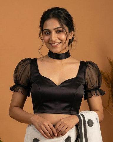 After Hours Satin sweetheart blouse with choker-style band