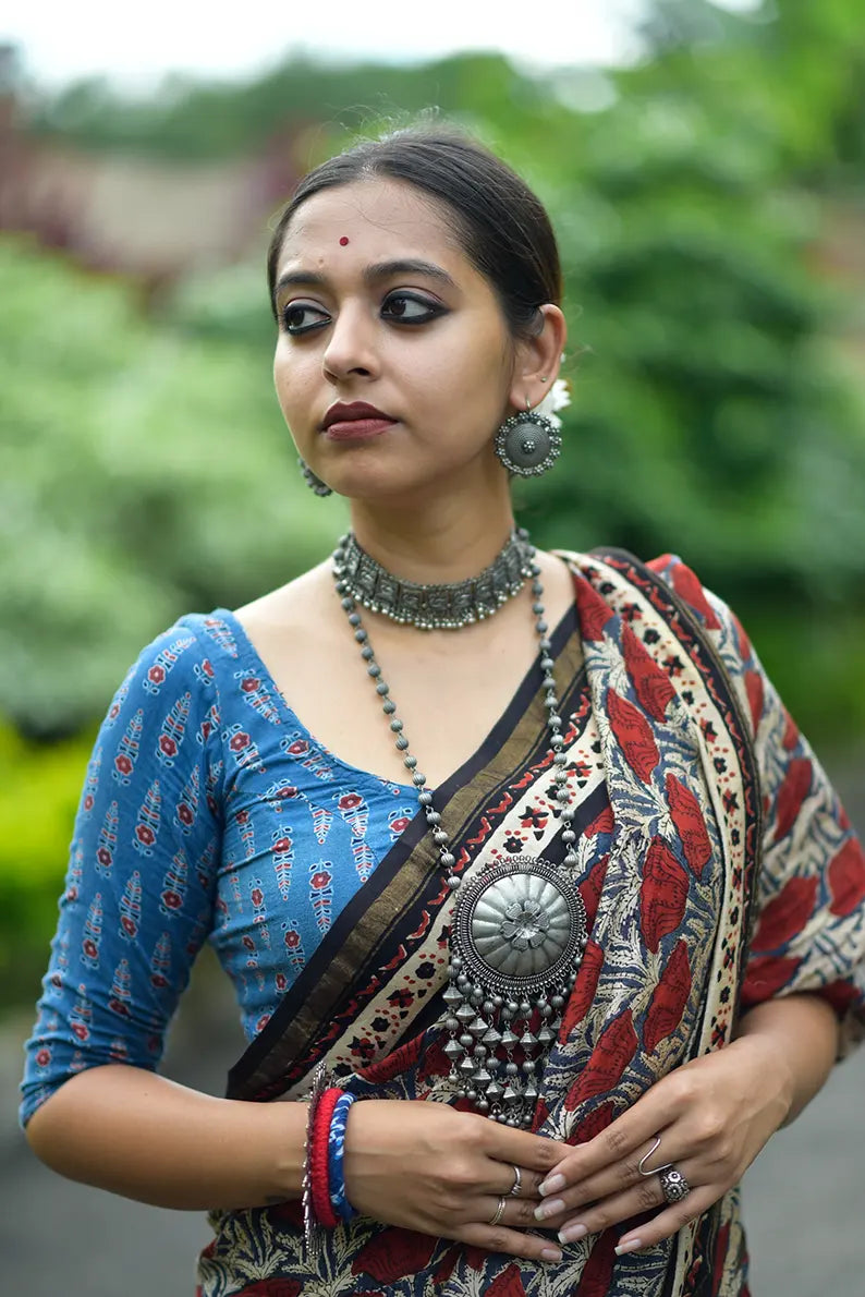 Bed of Roses- Hand Block Print Chanderi Silk Saree