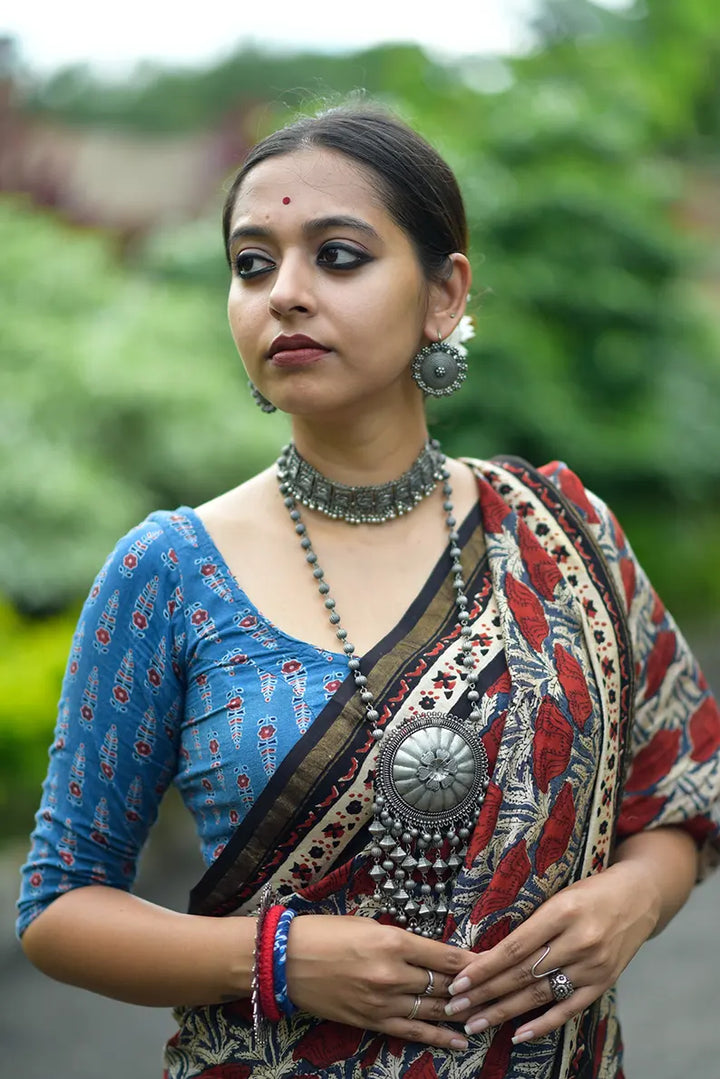 Bed of Roses- Hand Block Print Chanderi Silk Saree