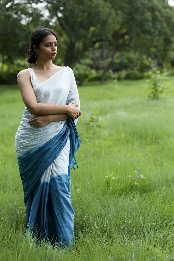Blue Ocean - Ombre Hand Dyed Mulmul Cotton Saree