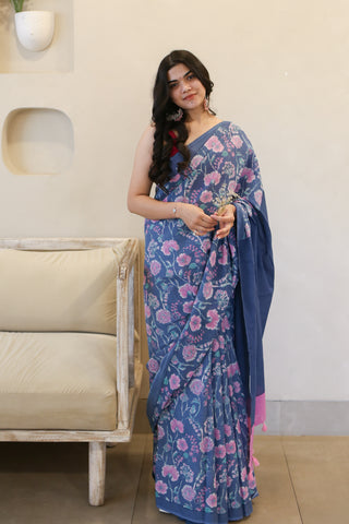 Breeze & Bloom Printed Mulmul Cotton Saree