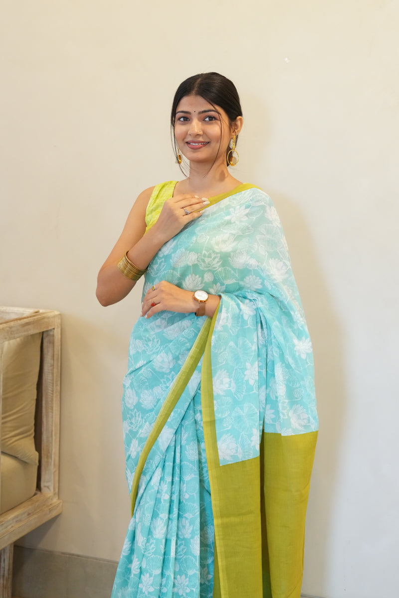 Flora Fiesta Printed Mulmul Cotton Saree