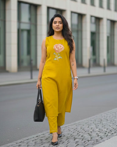 Gul Cotton Pant and Kurta Set with Floral Embroidery