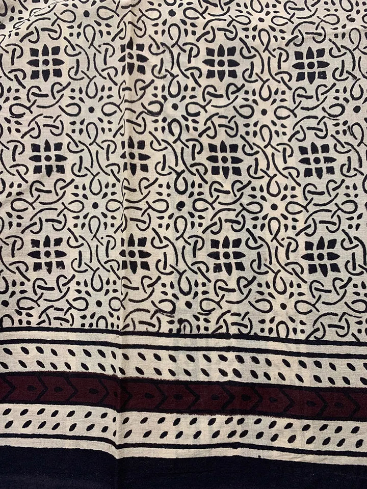 Terra Rouge - Hand Block Print Mulmul Cotton Bagru Saree